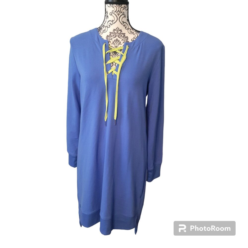 mark. Lace-Up Sweatshirt Tunic Dress Blue Lime Cord M